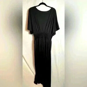 NWT! Black - Women's Split Sleeves Smocked Elegant Cocktail Long Maxi Dress (3X)